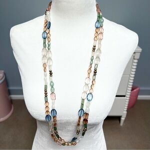 Double strand long chunky multicolor beaded statement funky unique necklace